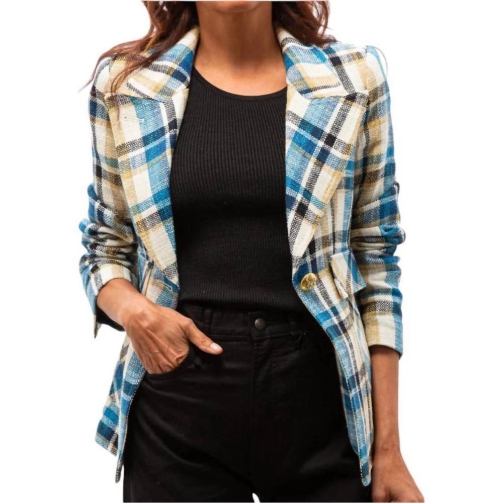 NEW Smythe Cut-Away Blazer Summer Plaid Linen Cotton Size 6 - Picture 2 of 12